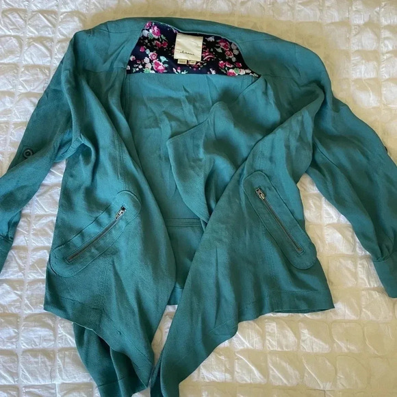 Anthropologie elevenses teal cardigan wrap blazer - Picture 3 of 9
